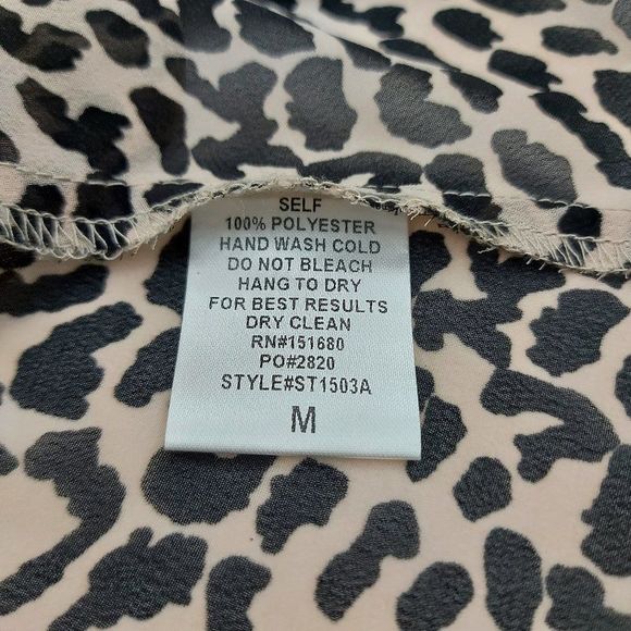 Storia Blouse Womens Medium Brown Black Leopard Print Long Sleeve Button Up - Picture 10 of 10